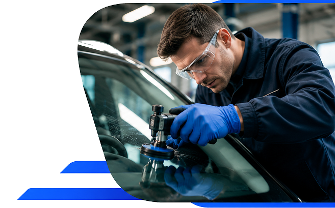 Auto glass technician working