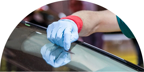 Auto glass repair in progress