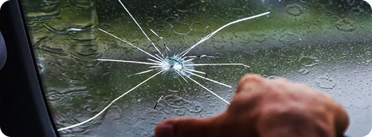 Cracked windshield close up